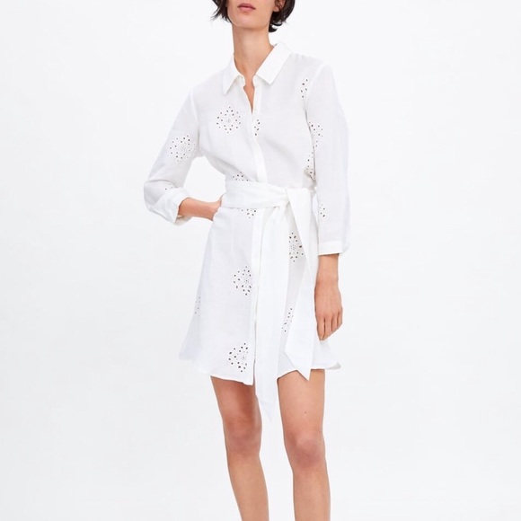 Zara | Dresses | Zara White Collared Eyelet Long Sleeve Dress | Poshmark